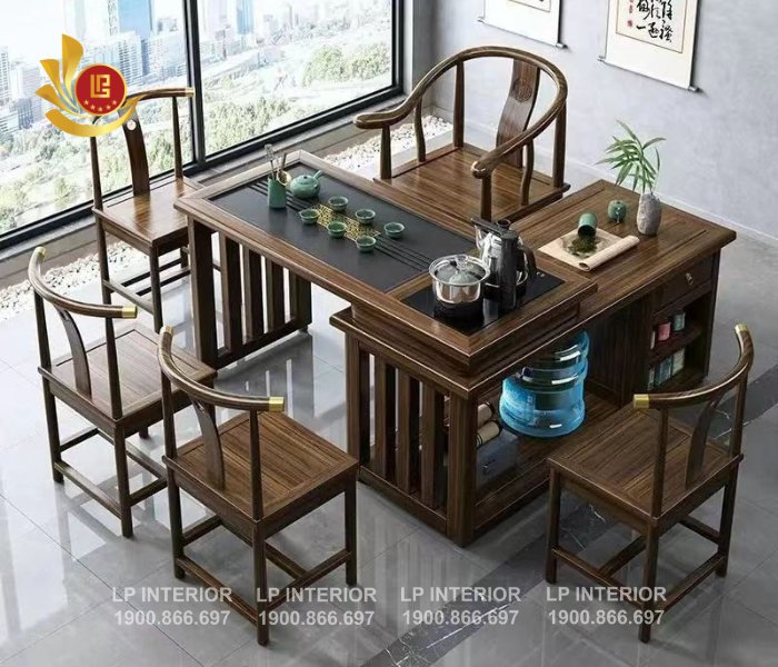 Bàn trà gỗ nguyên khối xoay 360 độ